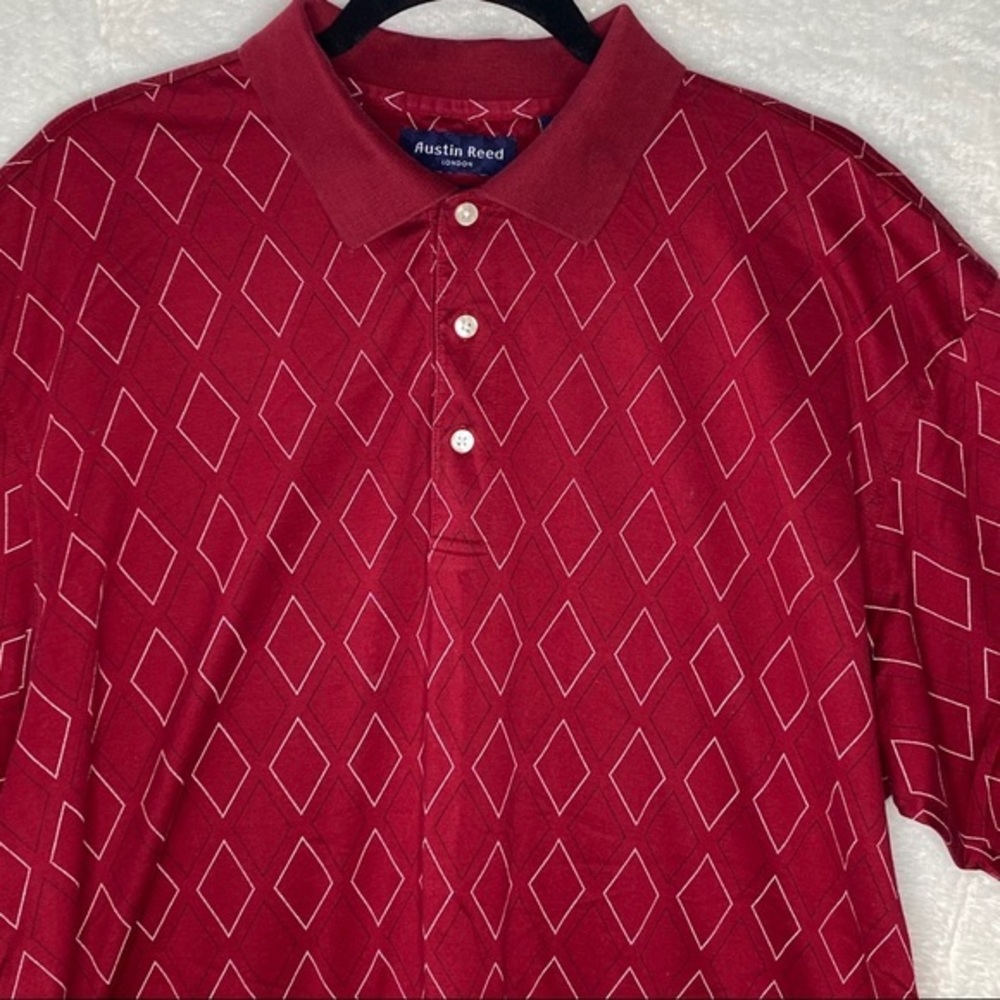 Austin Reed Red Diamond Pattern Cotton Polo - Picture 3 of 7